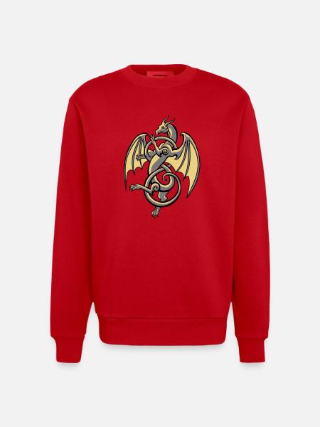 Celtic Dragon - Heavyweight Oversized Organic Crew Neck Made in EU - red