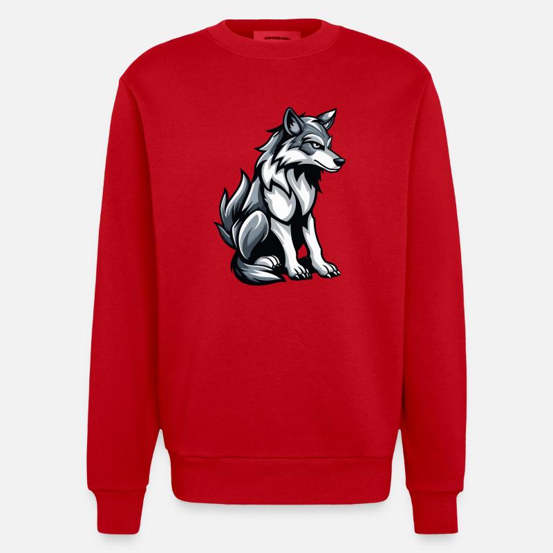 Wolf Comic - Heavyweight Oversized Organic Crew Neck Made in EU - Rot