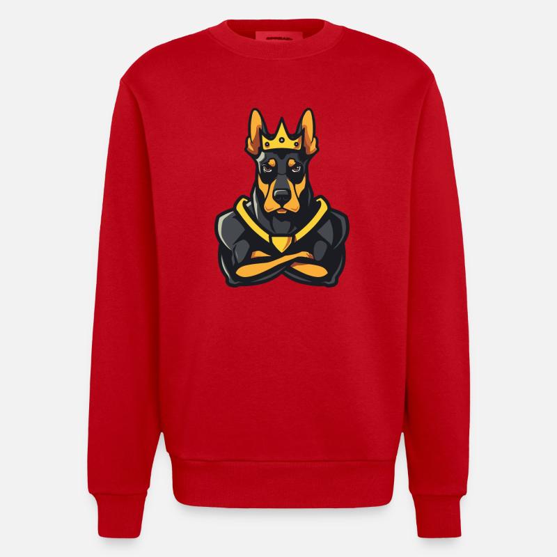 Dobermann Hund Comic Krone - Heavyweight Oversized Organic Crew Neck Made in EU - Rot