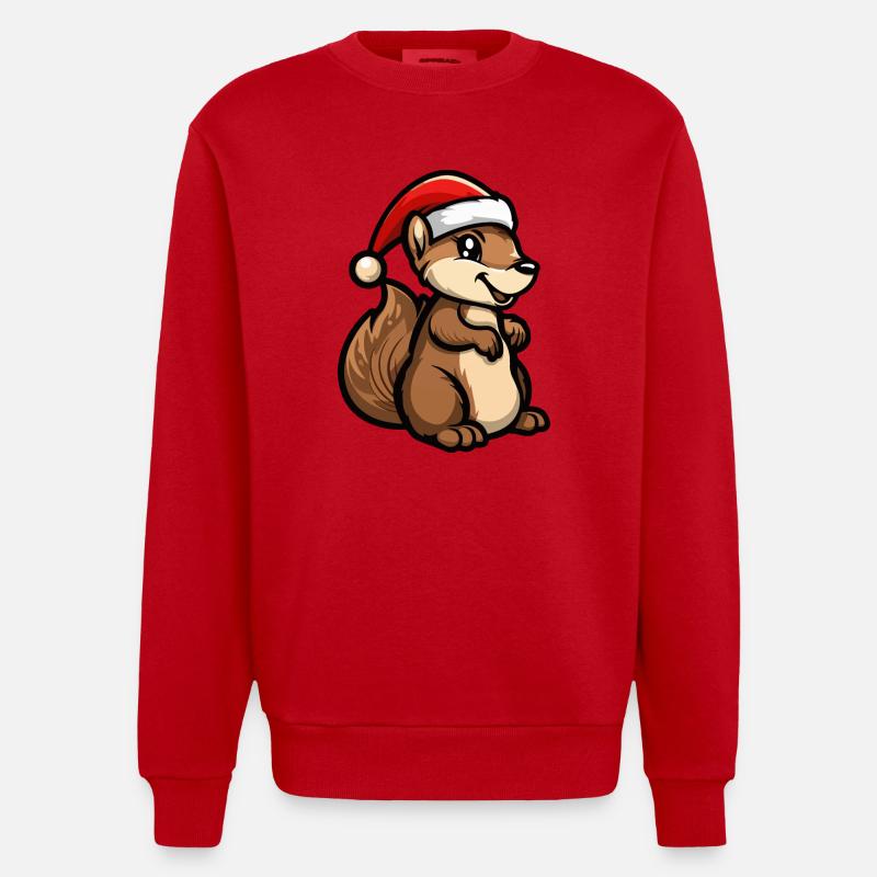 Squirrel Christmas - Heavyweight Oversized Organic Crew Neck Made in EU - red