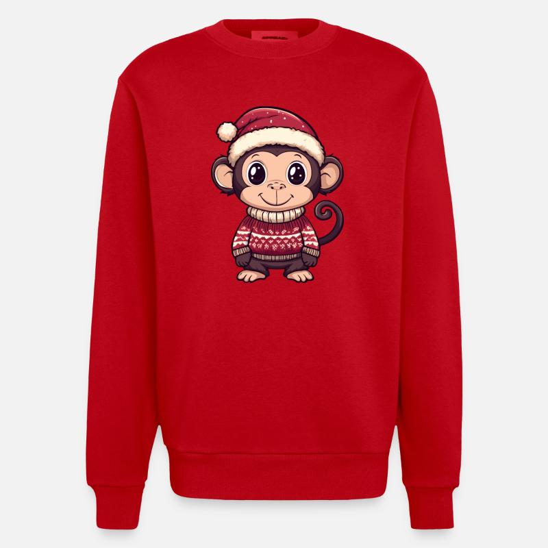 Bande dessinée de Noël Singe - Sweat bio épais oversize fabriqué en UE - rouge