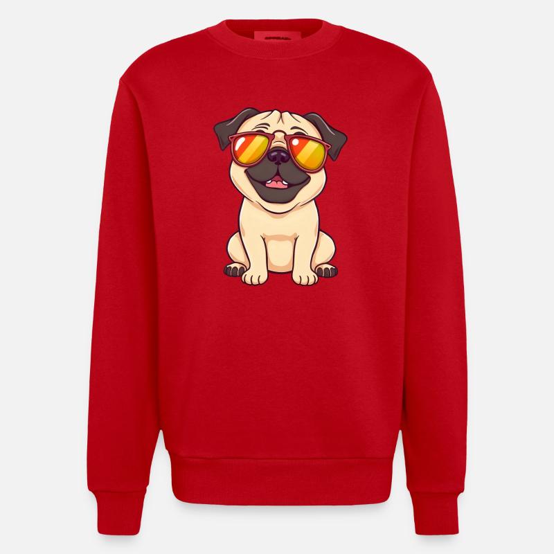 Verspielter Mops mit Sonnenbrille - Heavyweight Oversized Organic Crew Neck Made in EU - Rot