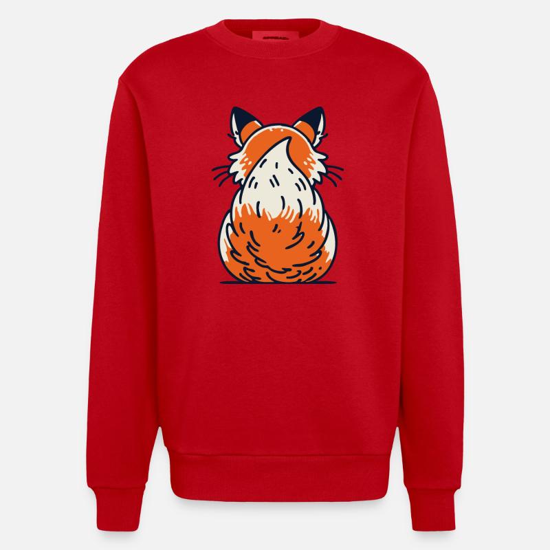 Fuchshinterteil mit Buschigem Schweif - Heavyweight Oversized Organic Crew Neck Made in EU - Rot