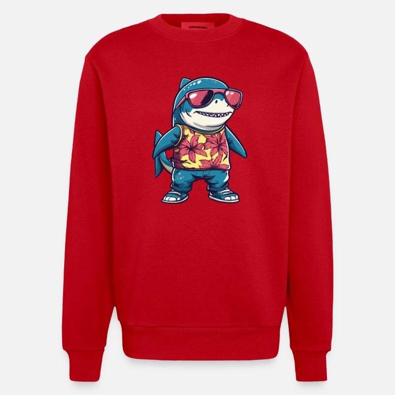 Requin Bande Dessinée Drôle Été - Sweat bio épais oversize fabriqué en UE - rouge