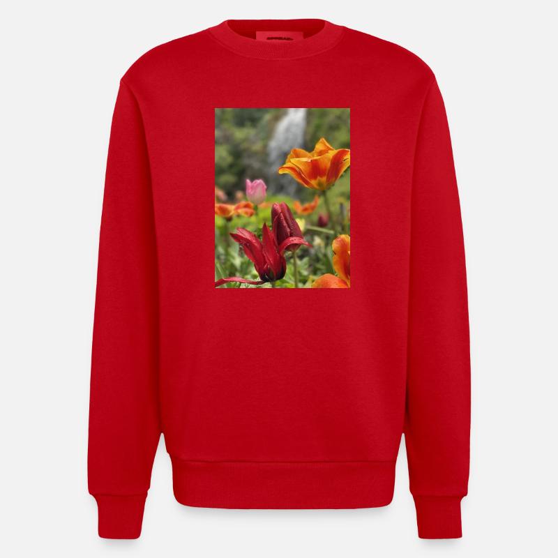 Tulpen bunt - Heavyweight Oversized Organic Crew Neck Made in EU - Rot