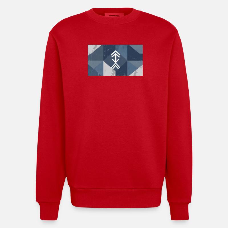Geometric Blue Element Pattern - Heavyweight Oversized Organic Crew Neck Made in EU - red