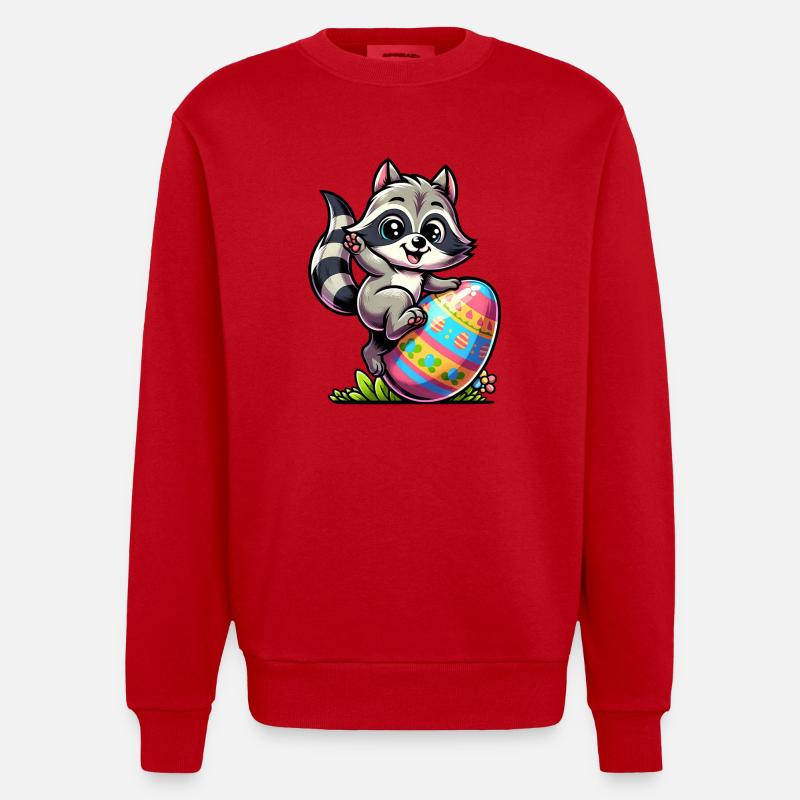 Easter Raccoon Easter Egg - Heavyweight Oversized Organic Crew Neck Made in EU - red