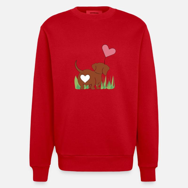Dackel mit Herz - Geschenk - Geschenkidee - Heavyweight Oversized Organic Crew Neck Made in EU - Rot