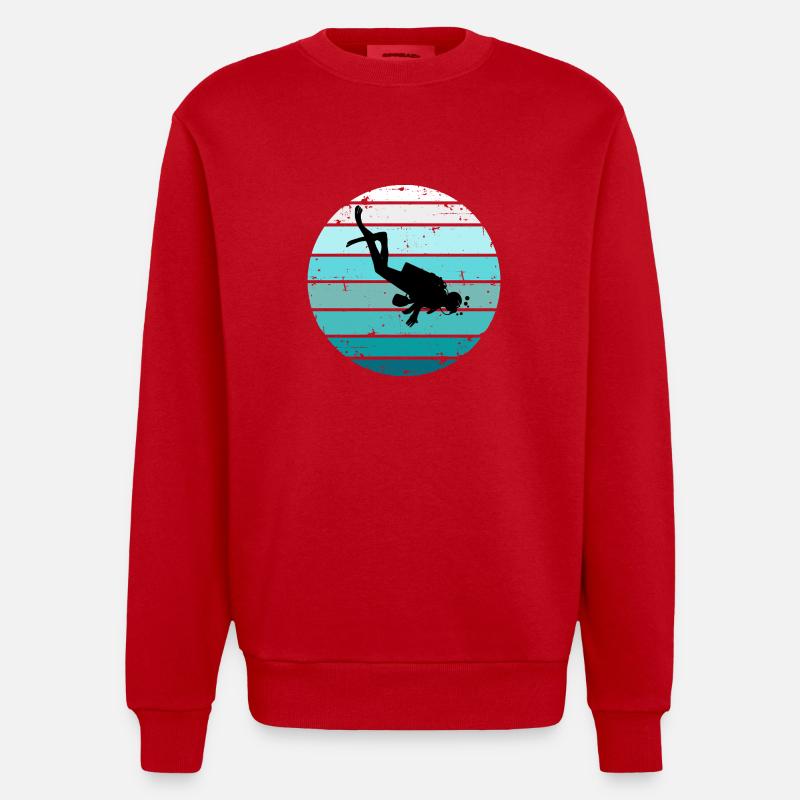 Plongée Rétro Sunset Diver - Sweat bio épais oversize fabriqué en UE - rouge