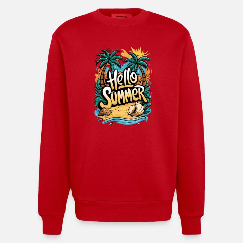 Conception de plage d’été tropical - Sweat bio épais oversize fabriqué en UE - rouge