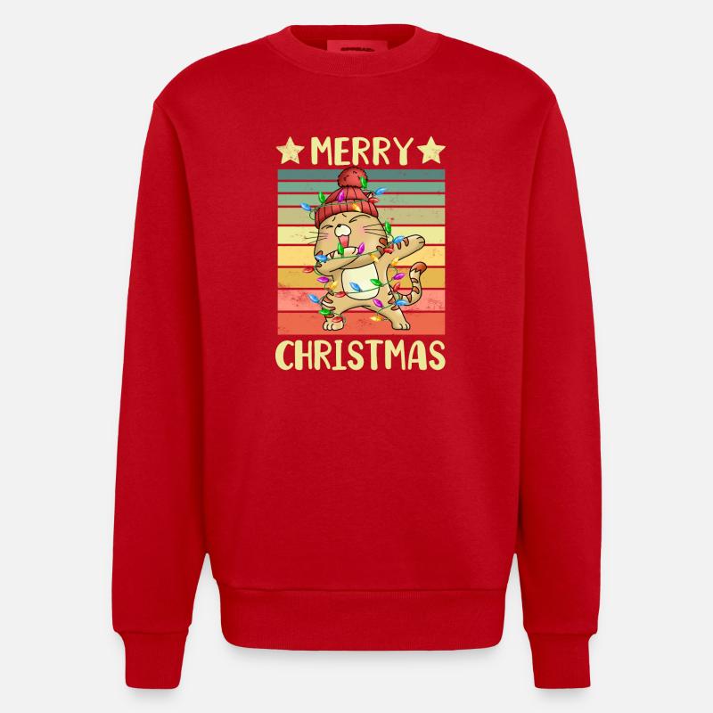 Joyeux Noël Chat - Sweat bio épais oversize fabriqué en UE - rouge