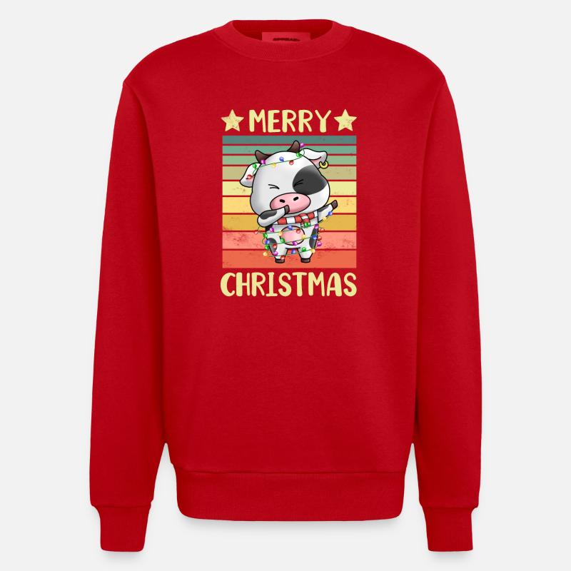 Joyeuse vache de Noël - Sweat bio épais oversize fabriqué en UE - rouge