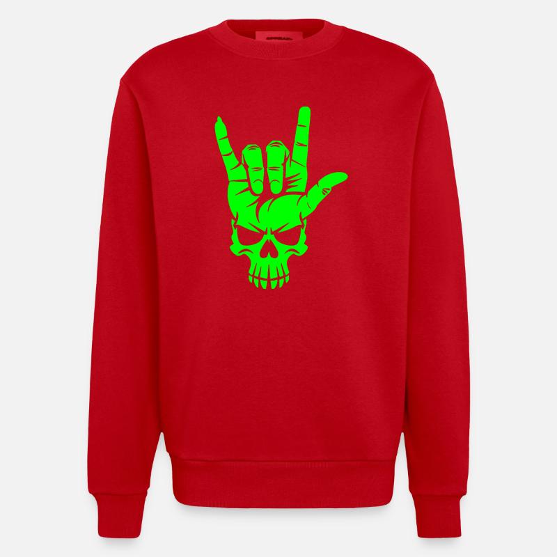 Rock n Roll Crâne Main - Sweat bio épais oversize fabriqué en UE - rouge