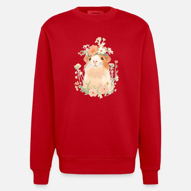 Cochon d’Inde avec des fleurs - Sweat bio épais oversize fabriqué en UE - rouge