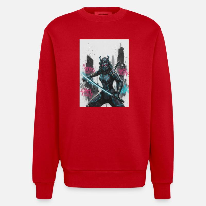 Cyber Samurai Neon Klinge - Heavyweight Oversized Organic Crew Neck Made in EU - Rot
