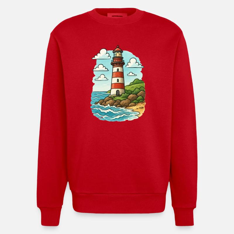 Lighthouse on the coastal path - Heavyweight Oversized Organic Crew Neck Made in EU - red