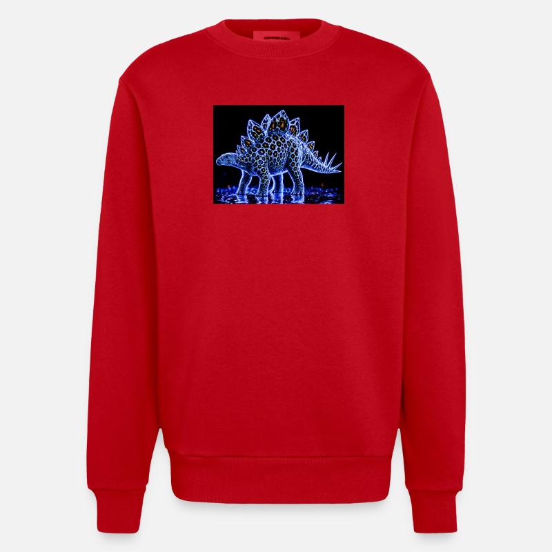 Neon Stegosaurus Glow Pattern - Heavyweight Oversized Organic Crew Neck Made in EU - red