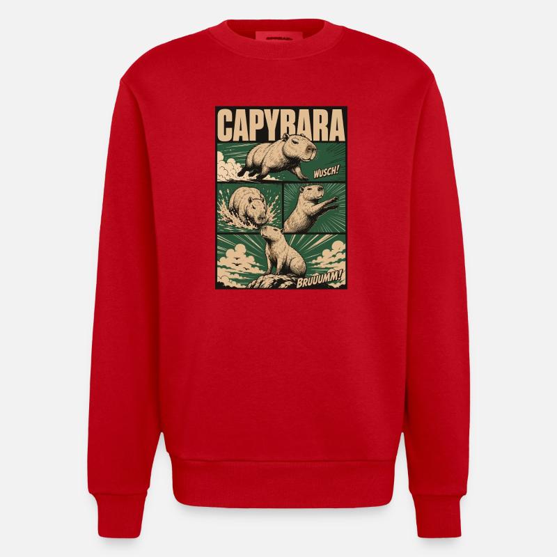 Chilliges Capybara Comic - Heavyweight Oversized Organic Crew Neck Made in EU - Rot