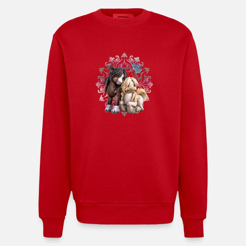 Pferde Freunde - Heavyweight Oversized Organic Crew Neck Made in EU - Rot