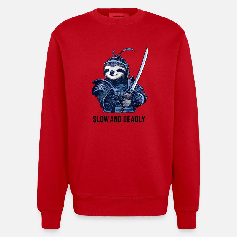 Samurai Sloth - Heavyweight Oversized Organic Crew Neck Made in EU - red