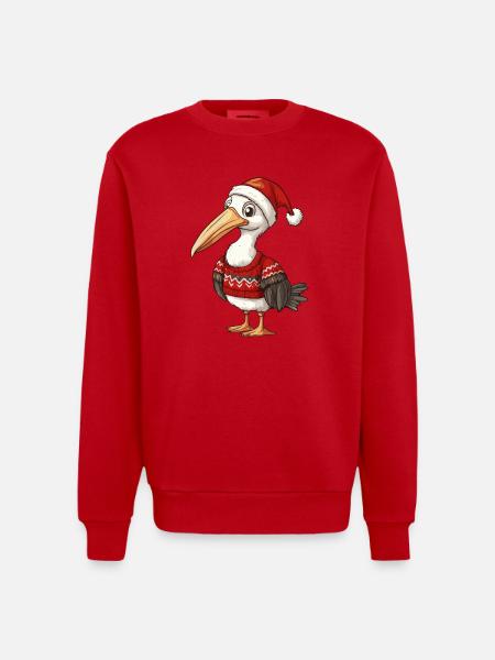 Pelican Bird Christmas Comic - Heavyweight Oversized Organic Crew Neck Made in EU - red