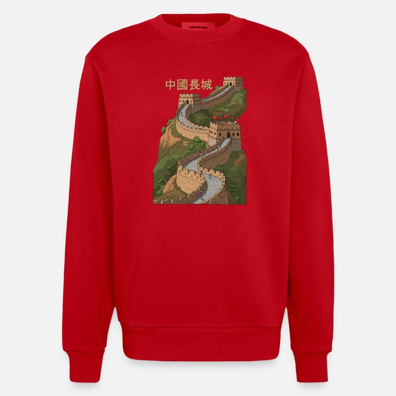 La Grande Muraille de Chine - Sweat bio épais oversize fabriqué en UE - rouge