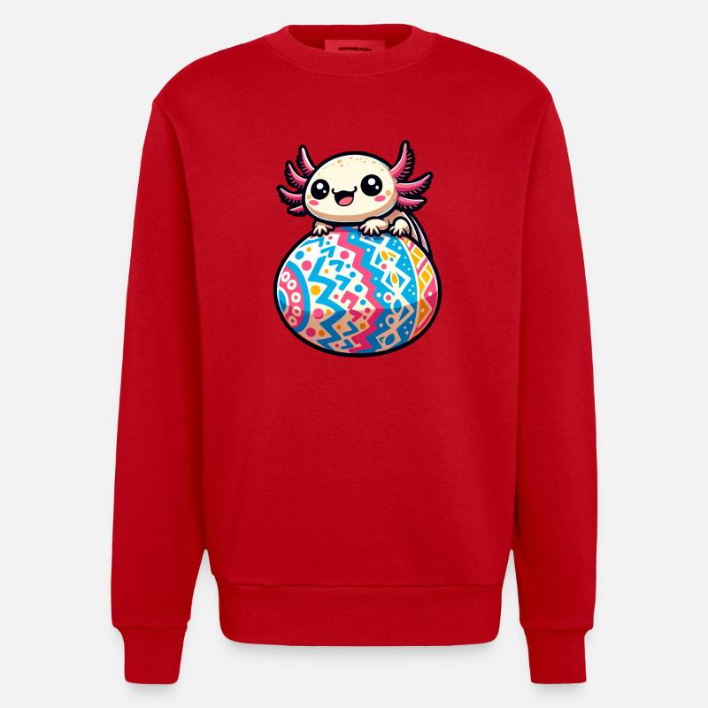 Easter Axolotl on Giant Egg - Heavyweight Oversized Organic Crew Neck Made in EU - red