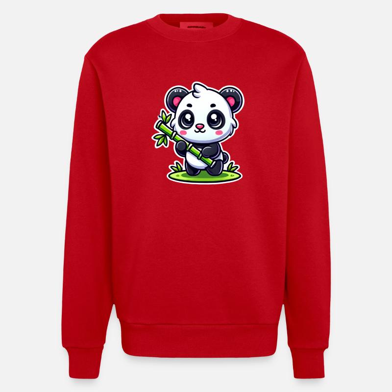 Panda mignon avec bambou - Sweat bio épais oversize fabriqué en UE - rouge