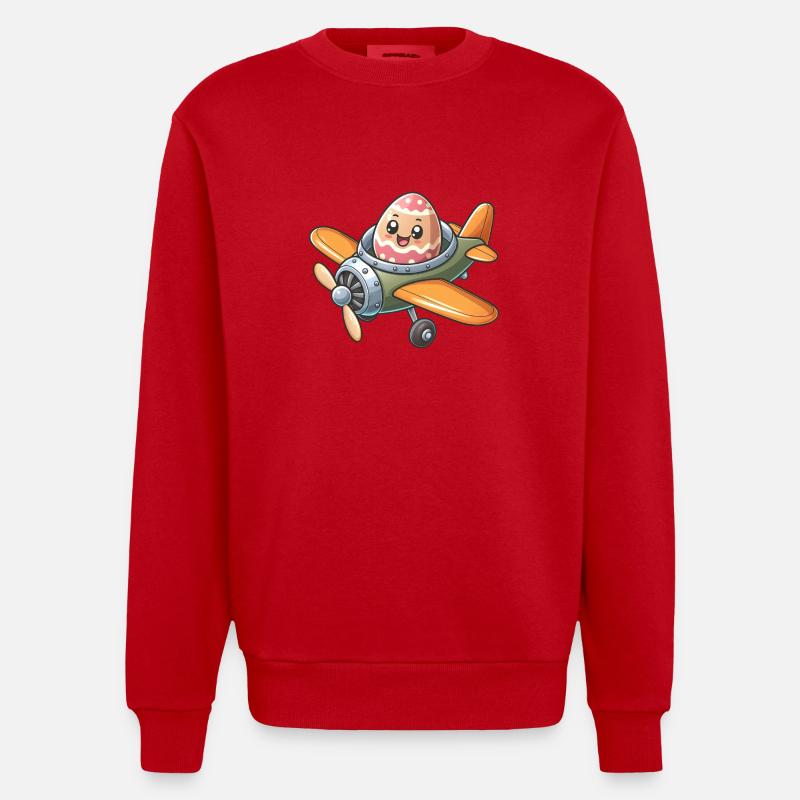 Easter Egg Airplane Pilot Design - Heavyweight Oversized Organic Crew Neck Made in EU - red