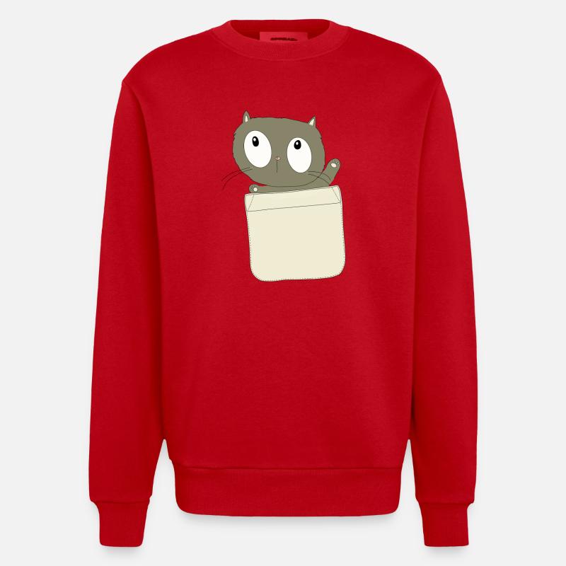 Chat Curieux dans la Poche - Sweat bio épais oversize fabriqué en UE - rouge