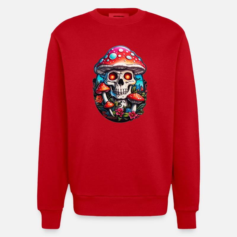 Skull Toadstool - Heavyweight Oversized Organic Crew Neck Made in EU - red