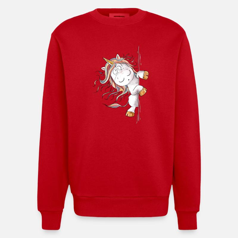 Drolliges Regenbogen Einhorn Fantasy - Heavyweight Oversized Organic Crew Neck Made in EU - Rot