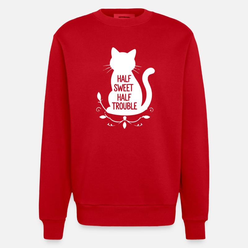 Chat blanc mi-doux mi-trouble - Sweat bio épais oversize fabriqué en UE - rouge