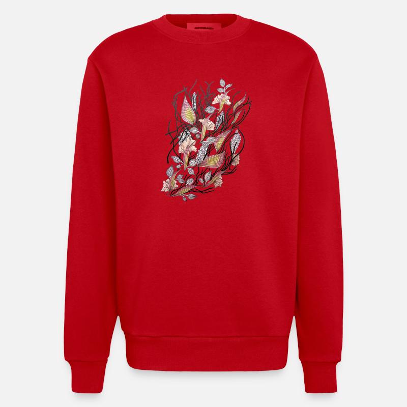 Florale Netze der Ranunkeln - Heavyweight Oversized Organic Crew Neck Made in EU - Rot