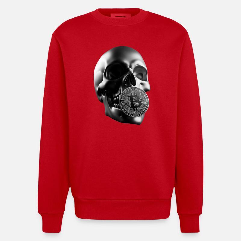 Bitcoin Skull Skull Crypto Design - Heavyweight Oversized Organic Crew Neck Made in EU - red