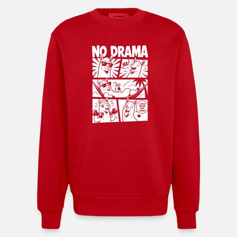 No Drama Llama Comic Design - Heavyweight Oversized Organic Crew Neck Made in EU - red