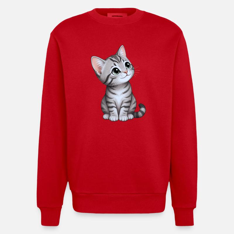 cute kitten - Heavyweight Oversized Organic Crew Neck Made in EU - red
