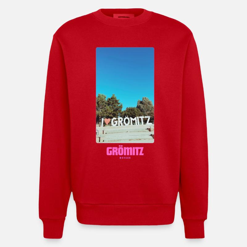 Grömitz _ Ostsee - Heavyweight Oversized Organic Crew Neck Made in EU - Rot