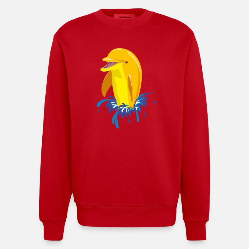 Delphin gelb Spritzer - Heavyweight Oversized Organic Crew Neck Made in EU - Rot