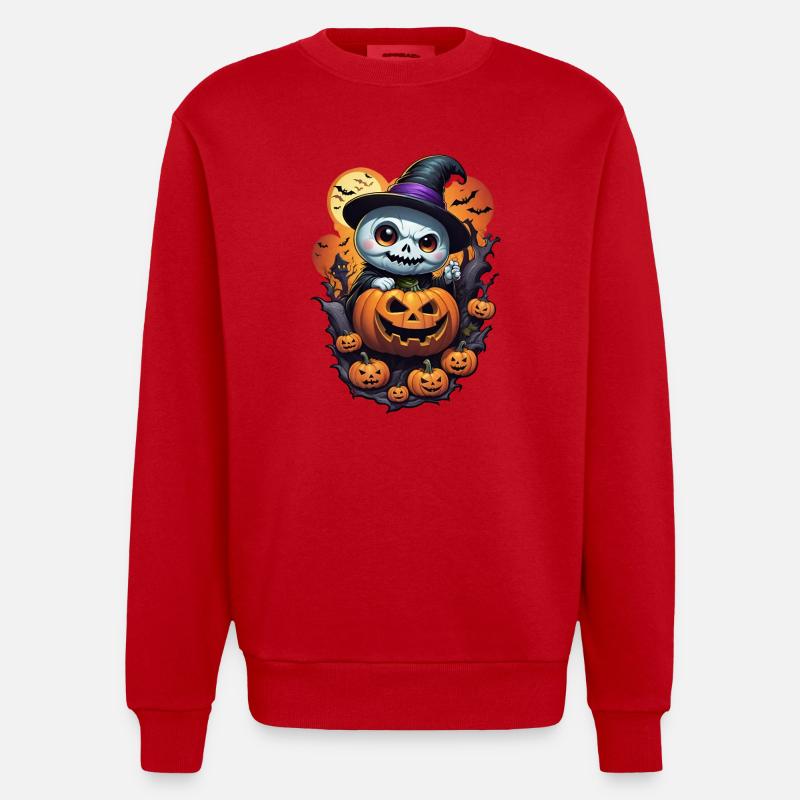 Fantôme avec citrouille - Sweat bio épais oversize fabriqué en UE - rouge