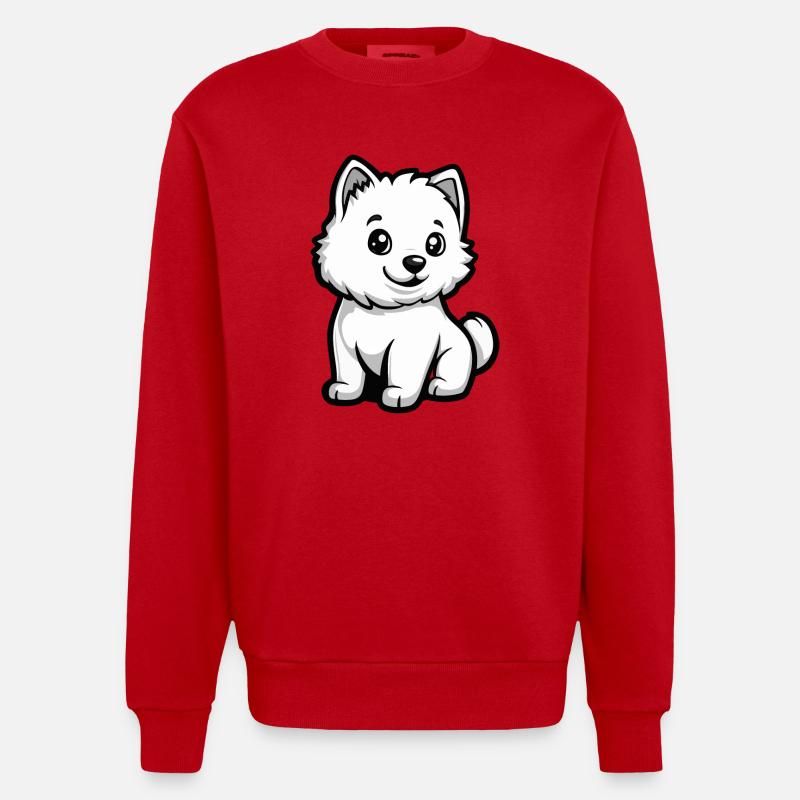 Samoyède chien bande dessinée mignon - Sweat bio épais oversize fabriqué en UE - rouge