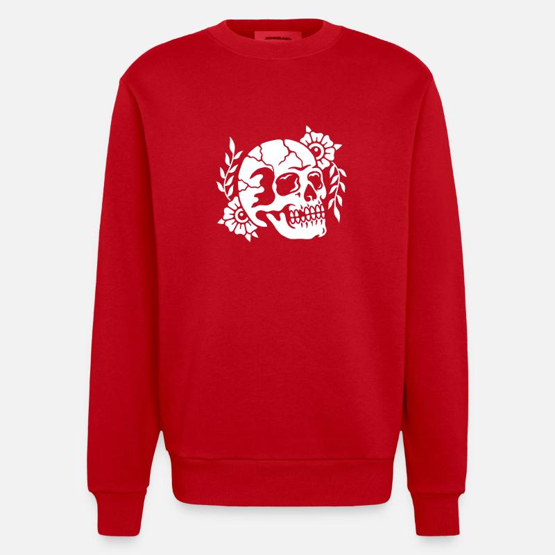 Crâne de fleurs - Sweat bio épais oversize fabriqué en UE - rouge