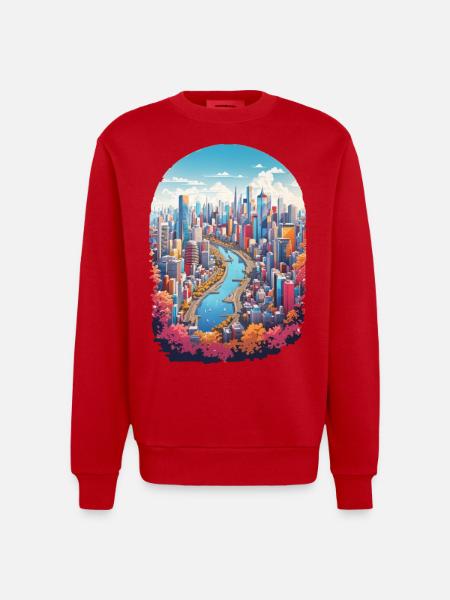 Paysage urbain - Sweat bio épais oversize fabriqué en UE - rouge