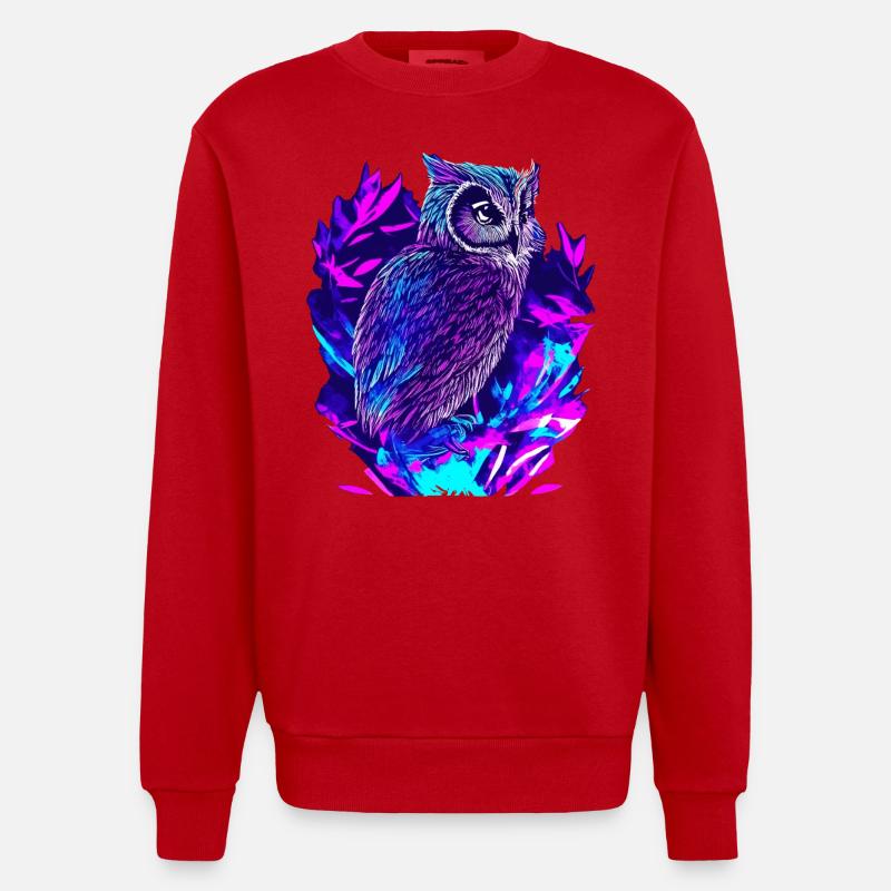 Neon Owl Psychedelic Owl Art - Sweat bio épais oversize fabriqué en UE - rouge