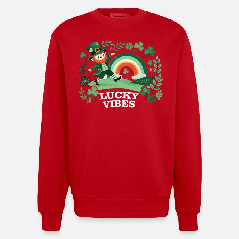 Saint-Patrick Lucky Vibes Arc-en-ciel - Sweat bio épais oversize fabriqué en UE - rouge