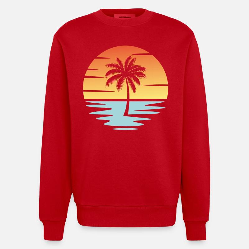 Plage Coucher de soleil - Sweat bio épais oversize fabriqué en UE - rouge