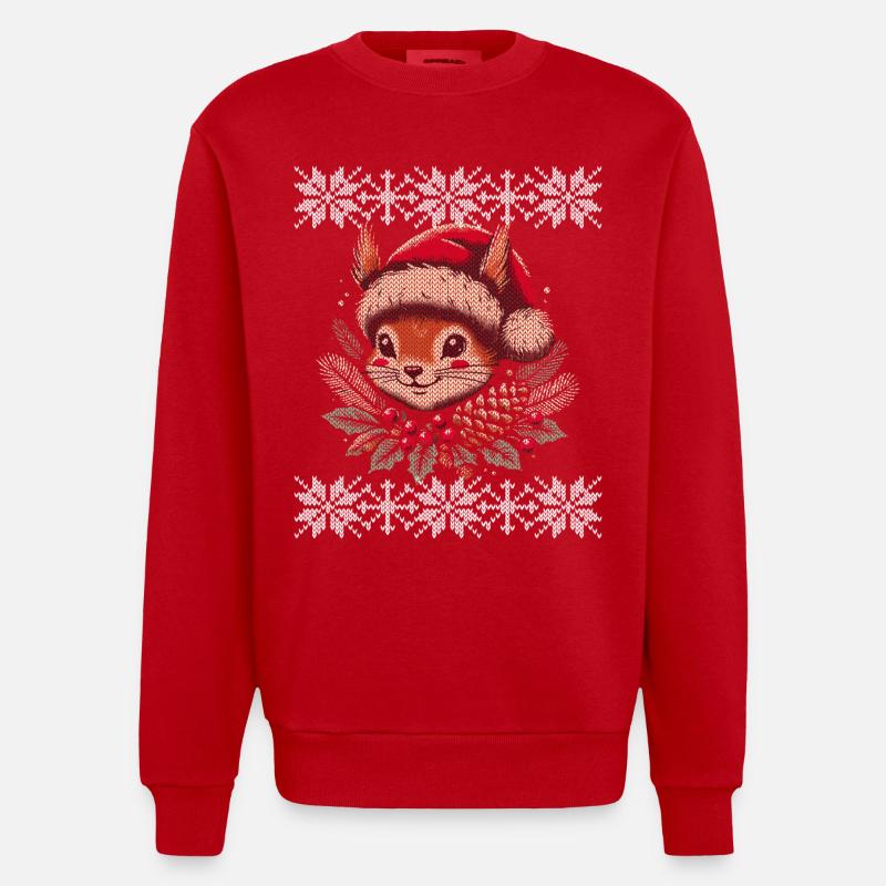 Christmas Squirrel Knitting Pattern - Heavyweight Oversized Organic Crew Neck Made in EU - red