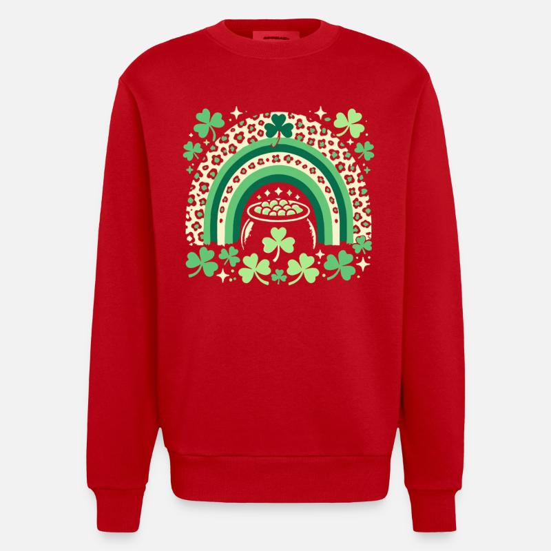 Saint-Patrick arc-en-ciel trèfle chance - Sweat bio épais oversize fabriqué en UE - rouge