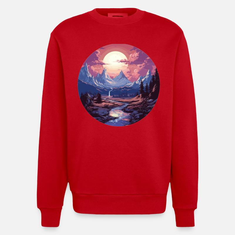 Landschaft - Illustration - Heavyweight Oversized Organic Crew Neck Made in EU - Rot