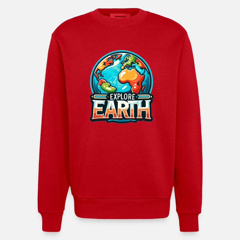 Explore Earth - Erde Illustration - Heavyweight Oversized Organic Crew Neck Made in EU - Rot